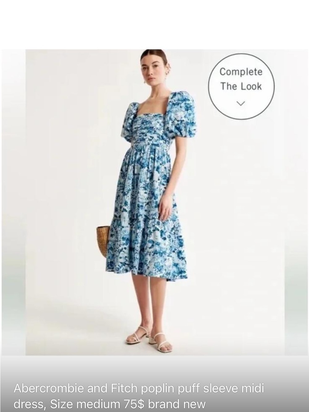 Abercrombie & Fitch Blue and White Floral Puff Sleeve Midi Dress